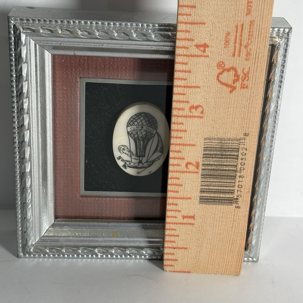 Miniature Hot Air Balloon Scrimshaw Framed Matted Art 4" - Picture 3 of 8